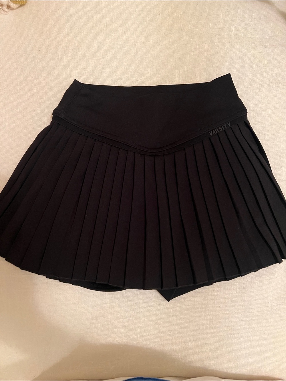 Varsity Black Pleated Skater Skirt with Built-In Shorts